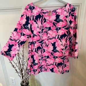 Lilly Pulitzer, pink/navy top, 3/4 sleeve, sz M